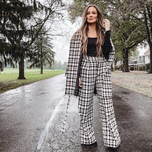 CLASSICALLY CHIC BLACK AND WHITE PLAID COAT & PANTS
